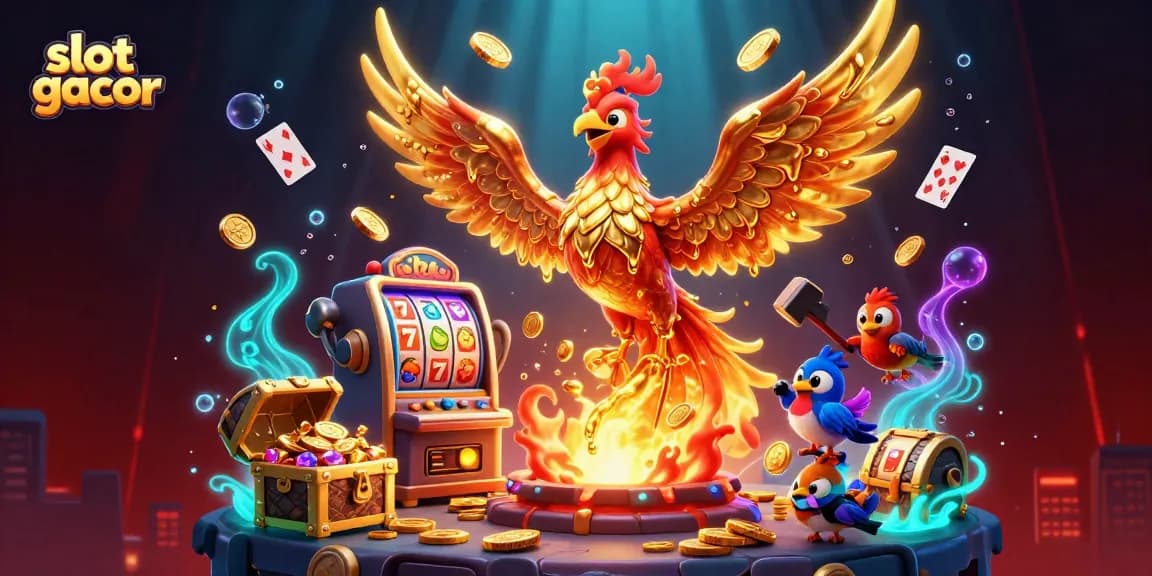 Experience winning with slot gacor through vibrant, explosive 3D casino illustration.