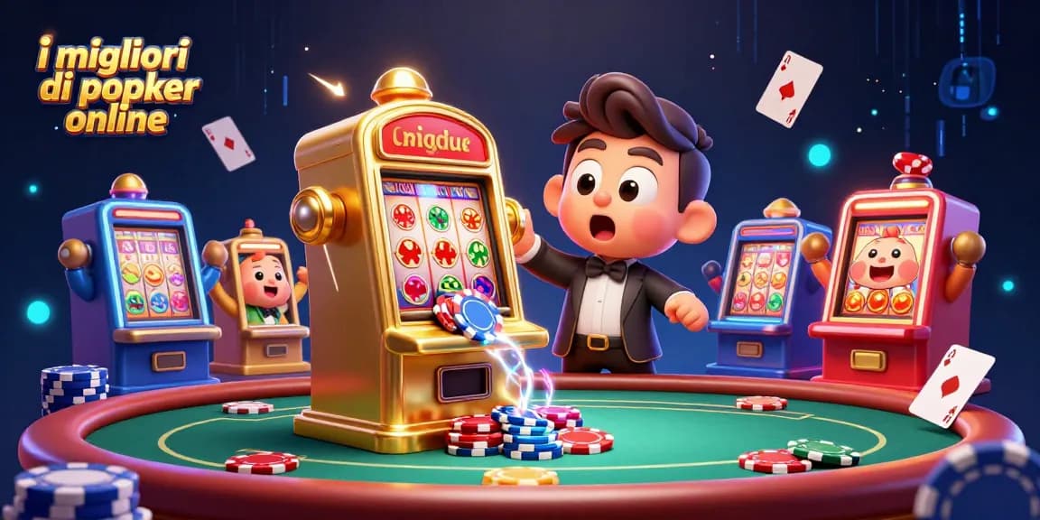 Monete che escono da una slot machine mentre si festeggiano scene di tornei di poker, i migliori siti di poker online.