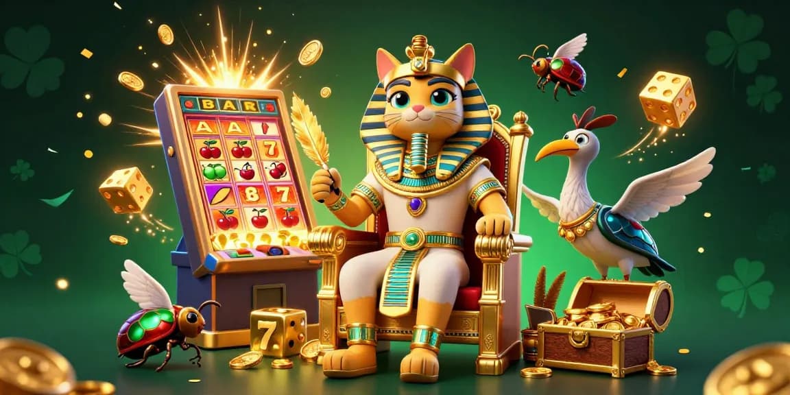 Engage with slot88 as the pharaoh cat oversees a vibrant jackpot explosion amidst colorful symbols.