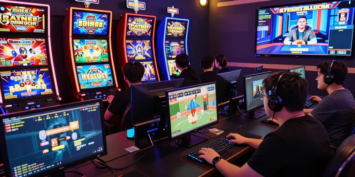 Engaging gaming scene showcasing lively interactions on slot depo 5000 platforms, players celebrating wins.