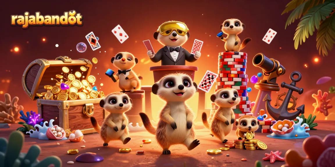 Experience the excitement of rajabandot casino with meerkats managing a vibrant gaming environment.