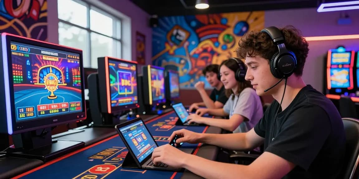 Exciting live casino scene highlighting link alternatif hero138 with a player engaged in multiple gaming devices.