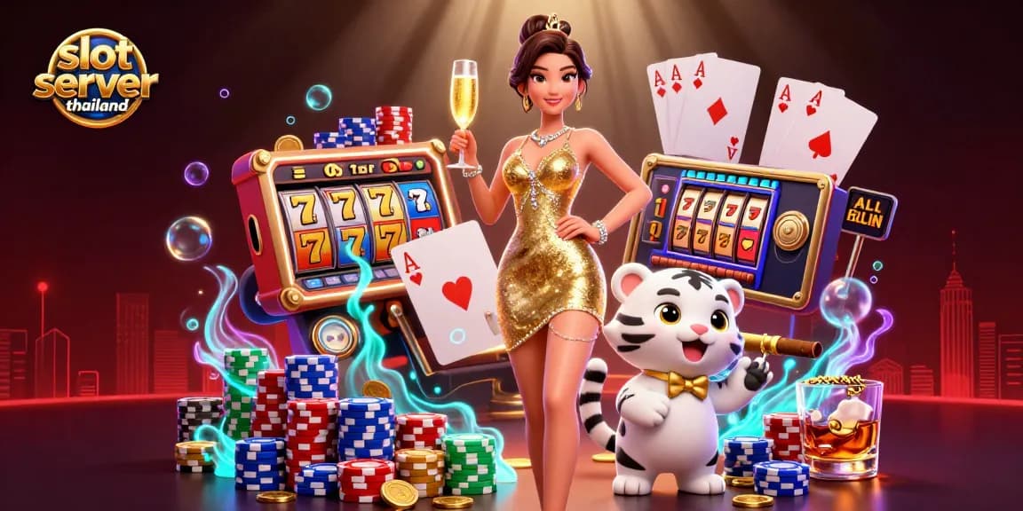 Experience thrilling gameplay with slot server thailand featuring glamorous woman and lucky tiger in casino.
