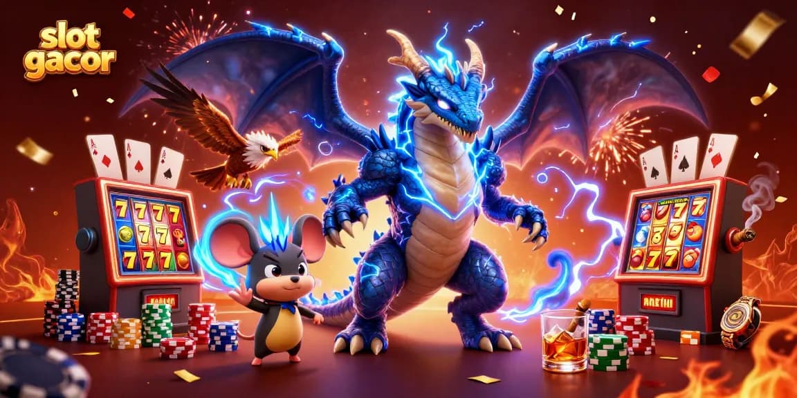 Experience thrilling slot gacor games with vibrant colors and dynamic characters in this electric illustration.