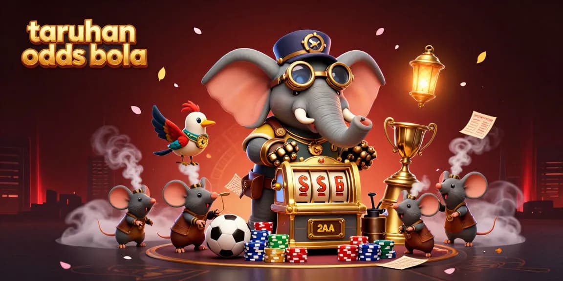 Experience taruhan odds bola with a steampunk elephant and dynamic betting elements in this vibrant illustration.