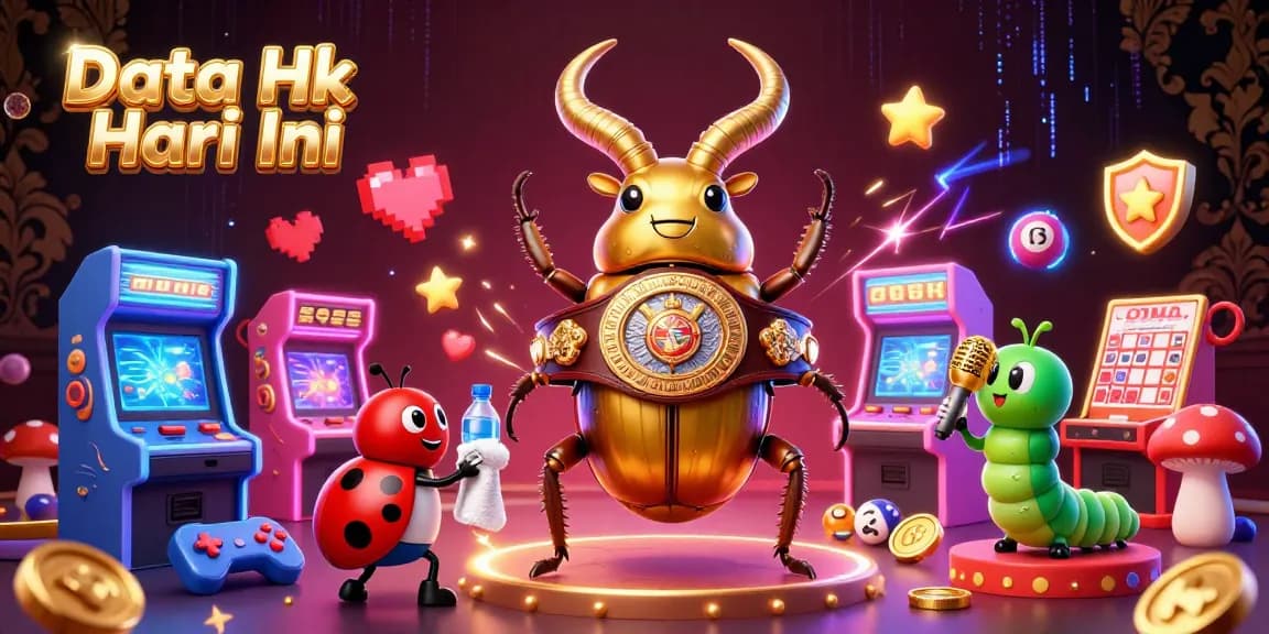 Check Data Hk Hari Ini with giant beetle boxing champ and lively lottery elements.