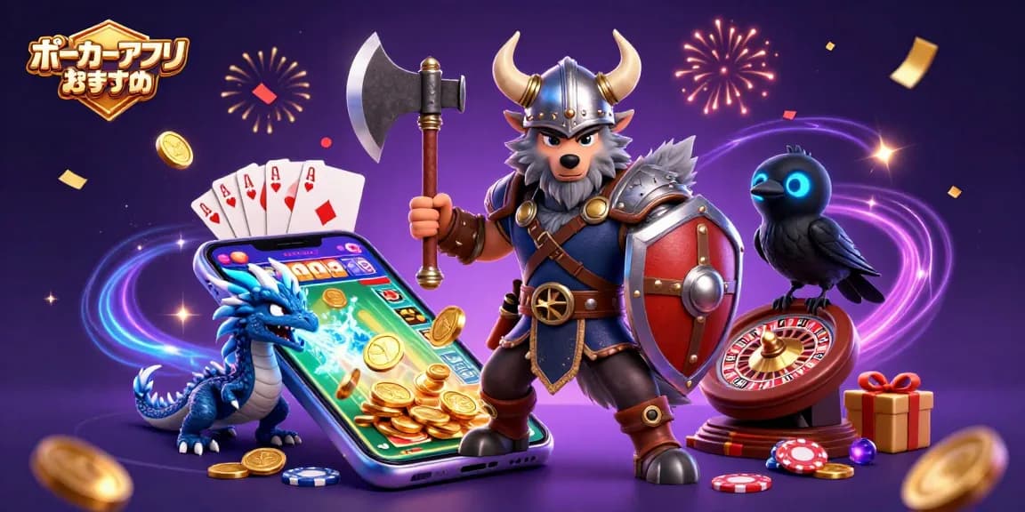ポーカーアプリ おすすめに関する魅力的な3Dイラスト、バイキングの狼戦士とドラゴン付き