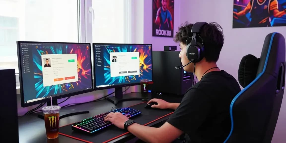 Exciting rokok88 login gaming scene with vibrant graphics and gaming setup details.