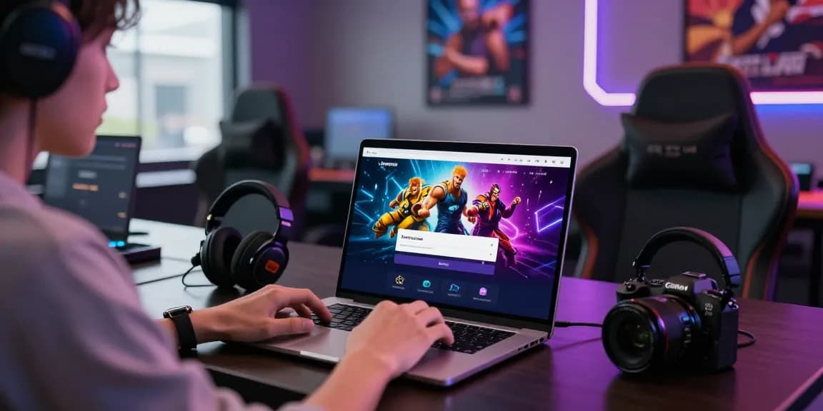 NAGA2000 DAFTAR login interface displayed on a laptop in a vibrant gaming lounge.