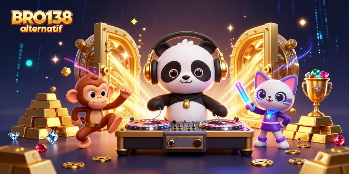 Experience BRO138 alternatif with thrilling gameplay featuring spinning roulette wheels, vibrant characters, and dazzling treasures.
