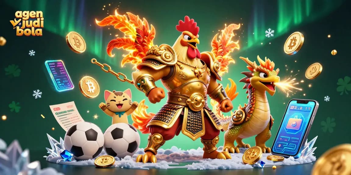 Win big with agen judi bola strategies illustrated in a detailed 3D arena scene.