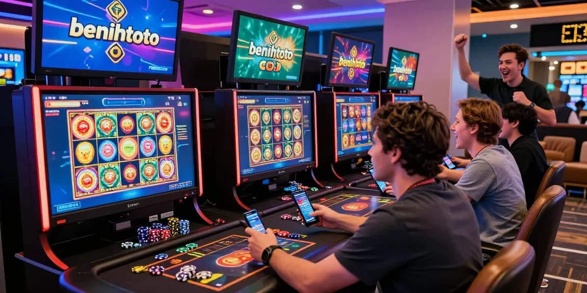 Players enjoying an immersive gaming experience with benihtoto link on multiple screens in a modern lounge.