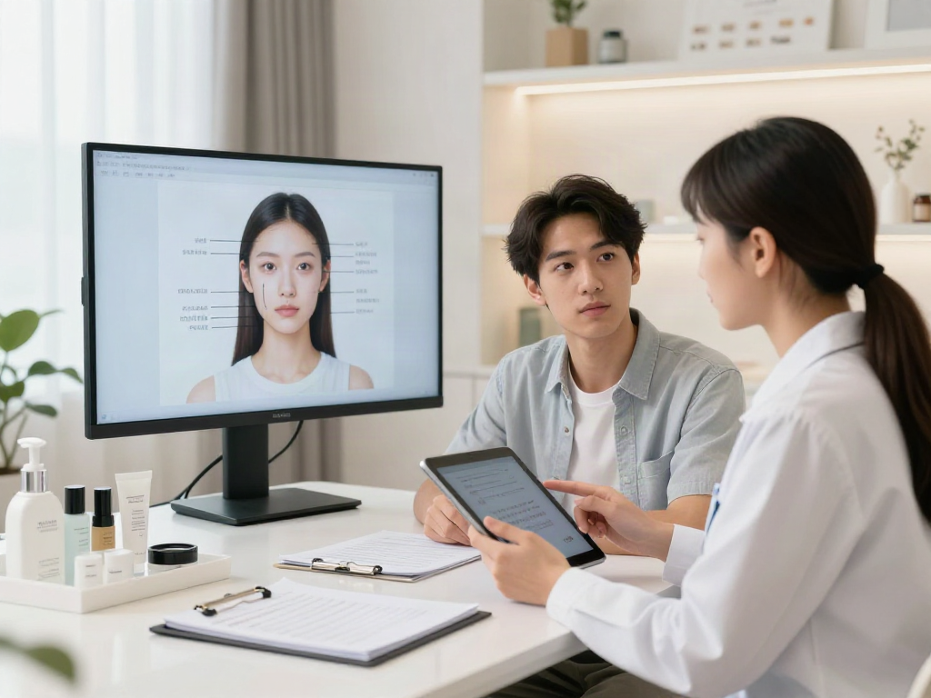 ClinicEvo cheaper than QOVES offers personalized facial analysis in a bright consultation room.