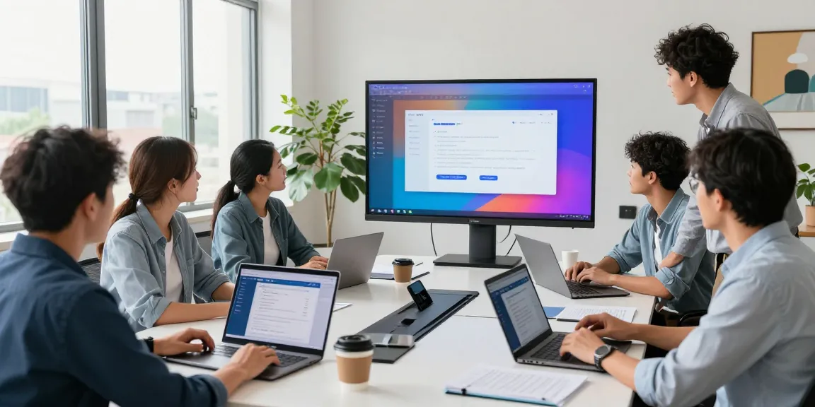 Collaborative team using WPS下载 tools in modern office environment, showcasing productivity and creativity.