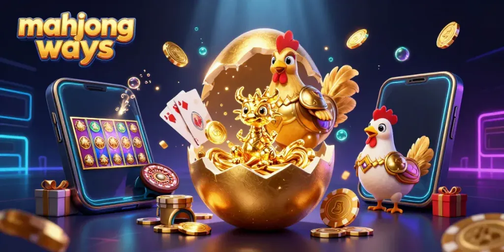 Win with mahjong ways slots featuring golden dragon and poker chips in a vibrant casino scene.