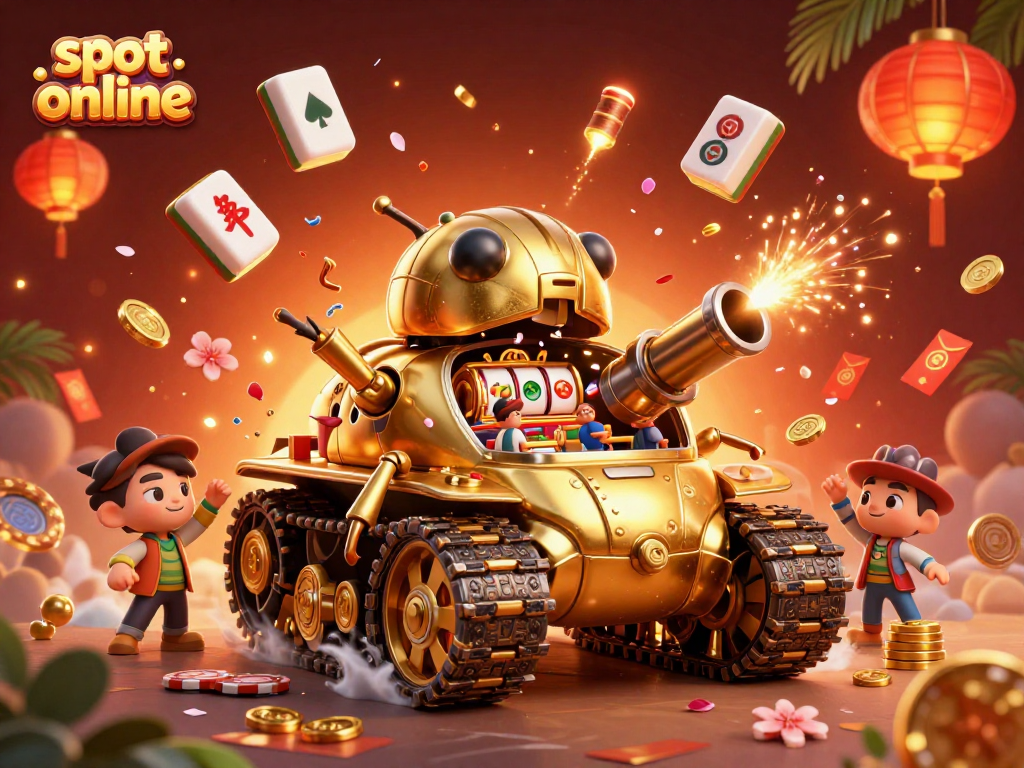 Engage with slot online games featuring a vibrant golden beetle tank casino illustration.