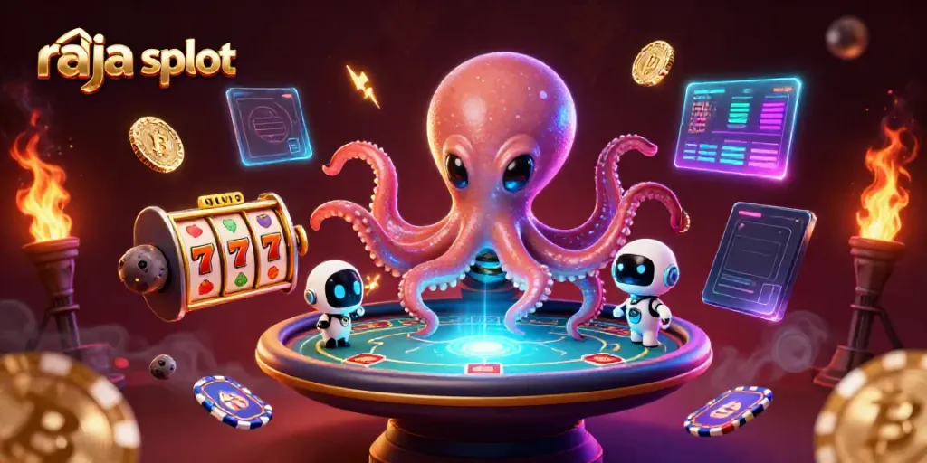 Raja slot menghadirkan suasana bermain slot dengan alien dan robot di meja poker