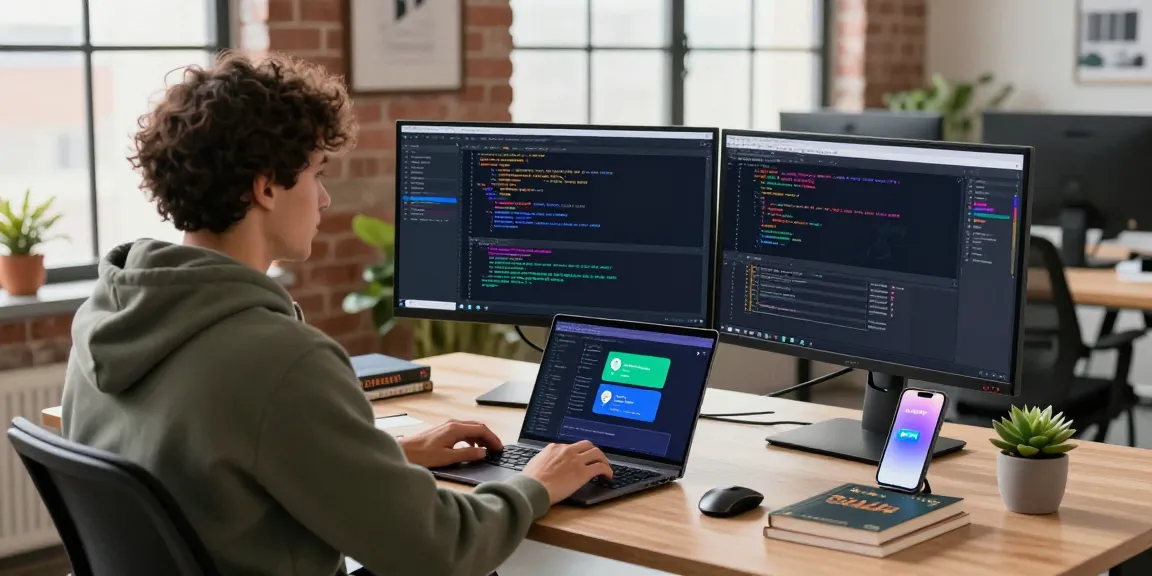 Developer utilizing openclaw at a modern workspace with dual monitors displaying colorful code and collaborative tools.