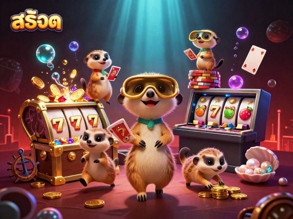 Experience exciting สล็อต action with meerkats running a vibrant casino in this colorful 3D illustration.