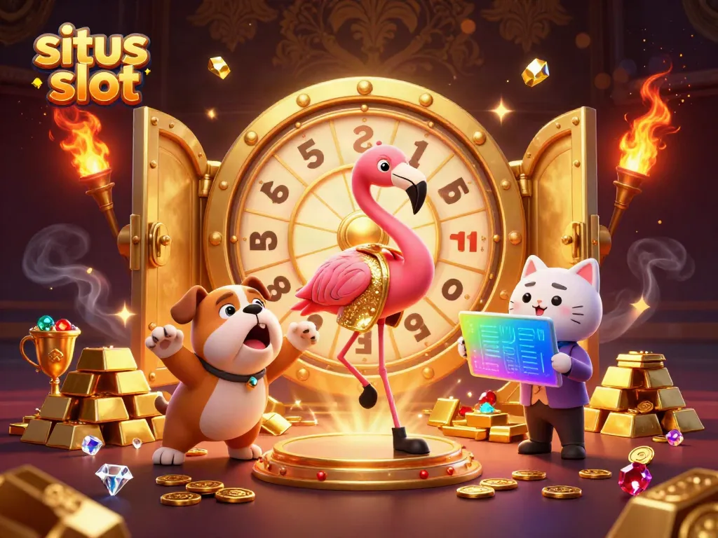 Experience the excitement of situs slot with vibrant characters and glimmering casino treasures.