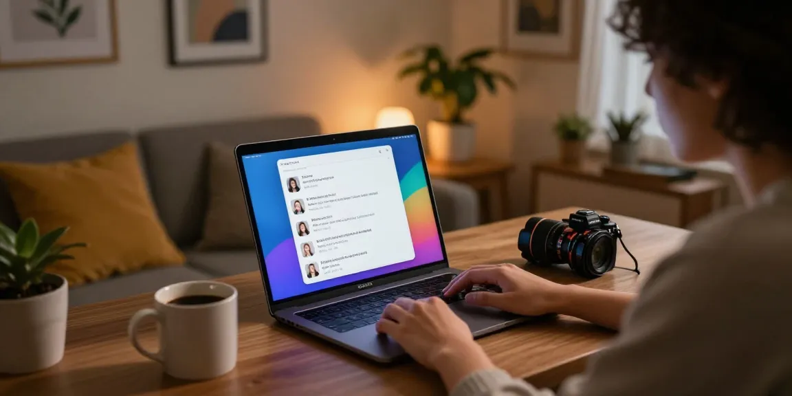 Engaging in NSFW AI chat on a laptop in a cozy home office environment.