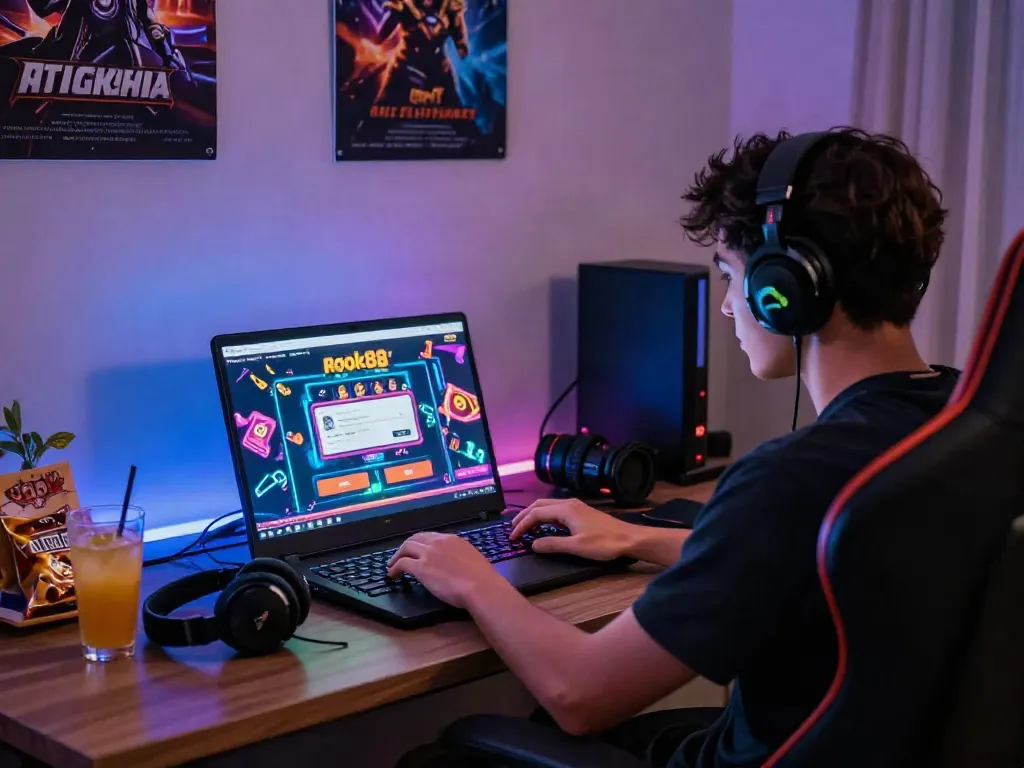 Engaging experience of rokok88 slot login in a vibrant online gaming setup.