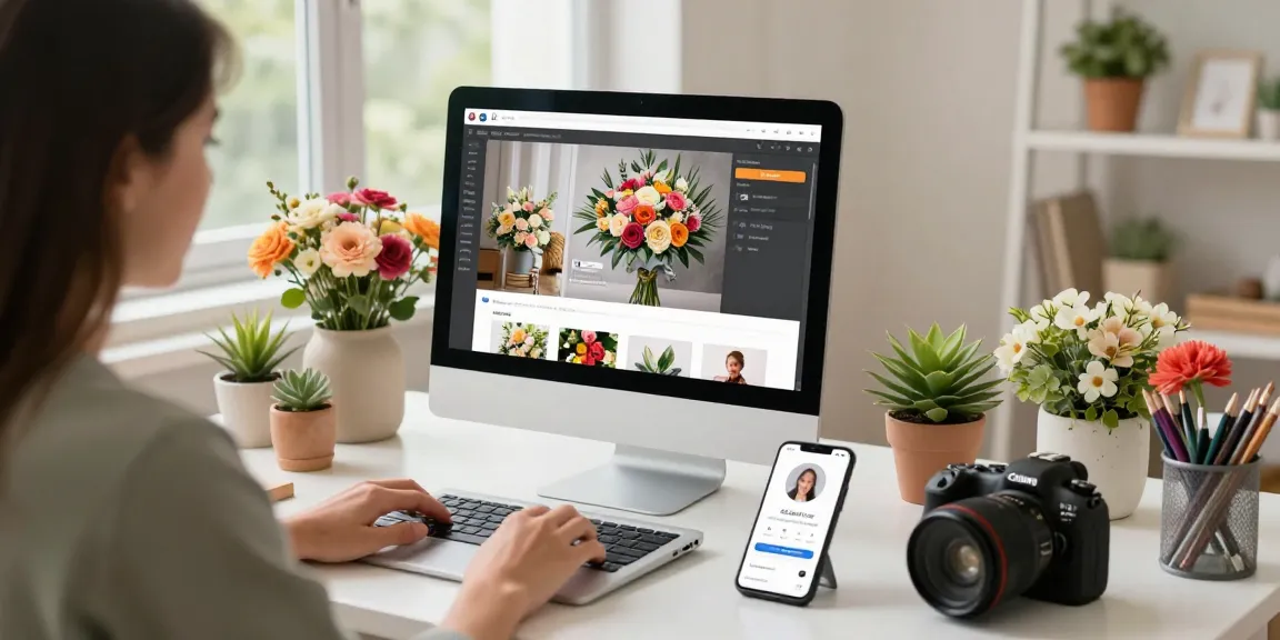 Engaging online shopping with MODALWD, showcasing flower arrangements and floral courses in a vibrant e-commerce setting.
