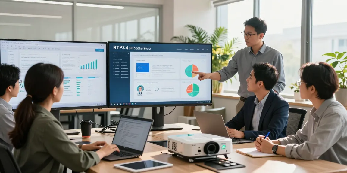 Collaboration on the rtps 4 platform for public services in a vibrant office setting.