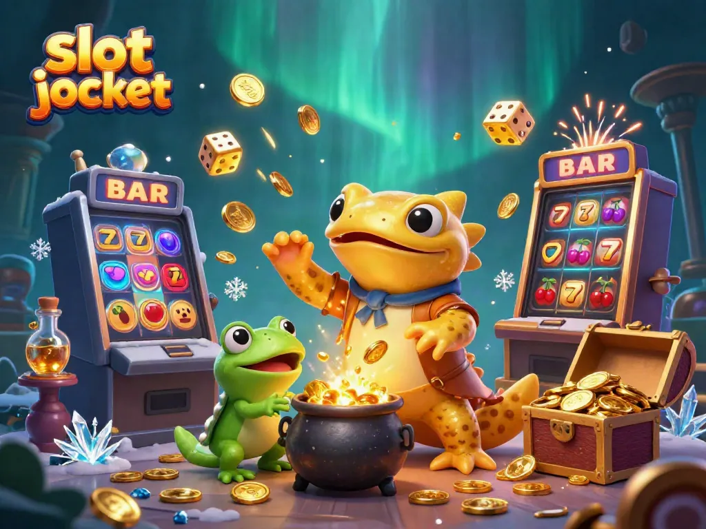 Experience the thrill of slot jackpot excitement with vibrant cartoon alchemist scene.