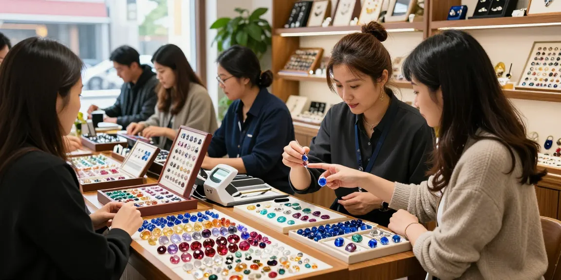 Engaging gemstone shopping at My Gem Spot, showcasing quality stones and expert advice.