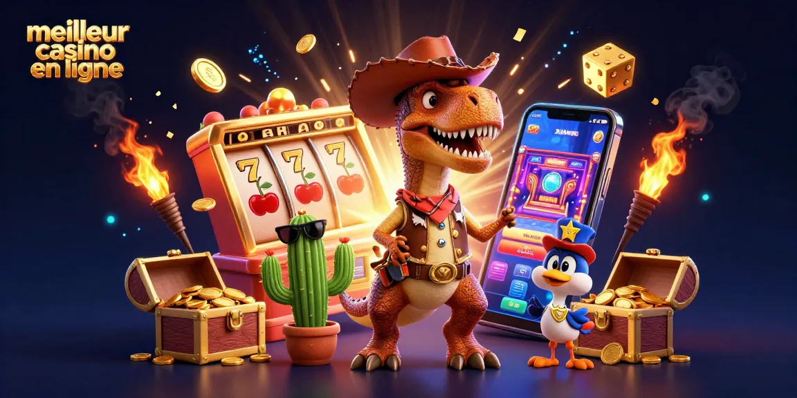 Vivez un gameplay palpitant au meilleur casino en ligne avec une illustration dynamique mettant en valeur des jackpots gagnants et des personnages vibrants.