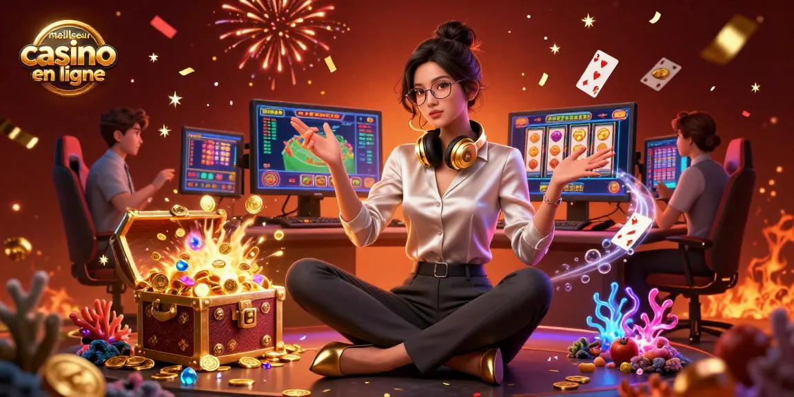 Plongez dans l'univers du jeu au meilleur casino en ligne, mettant en vedette un joueur averti à une station de jeu haute technologie.