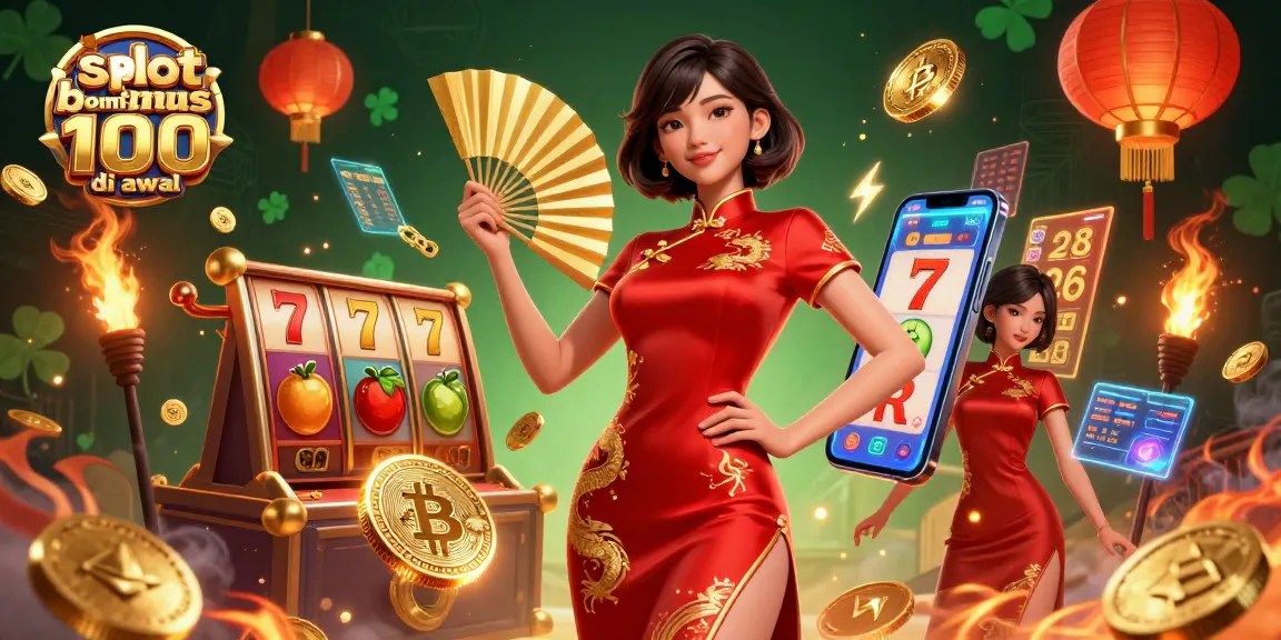 Experience the excitement of slot bonus new member 100 di awal with vibrant casino graphics and gold coins.