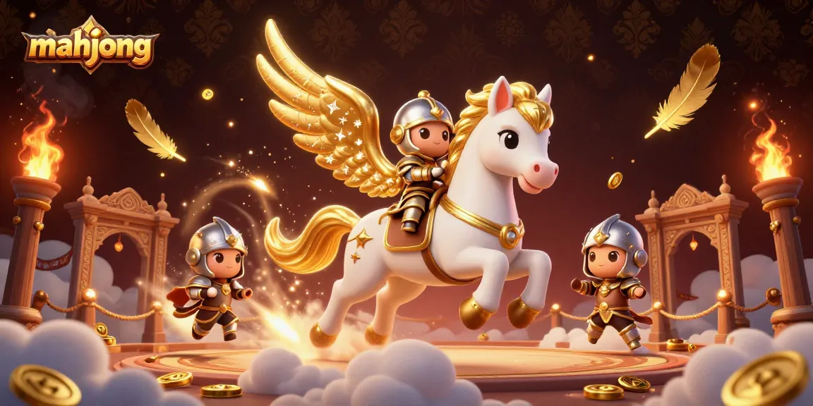 Experience mahjong action with a celestial knight in a vibrant casino-themed scene filled with golden elements.