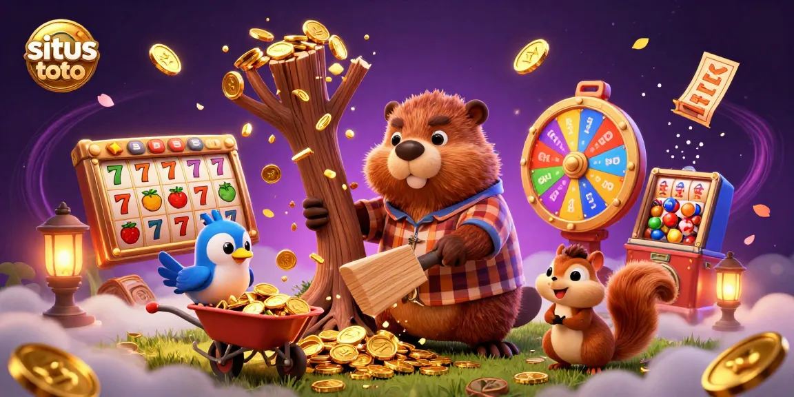 Experience the excitement of situs toto with vibrant slots and lively characters collecting golden rewards.