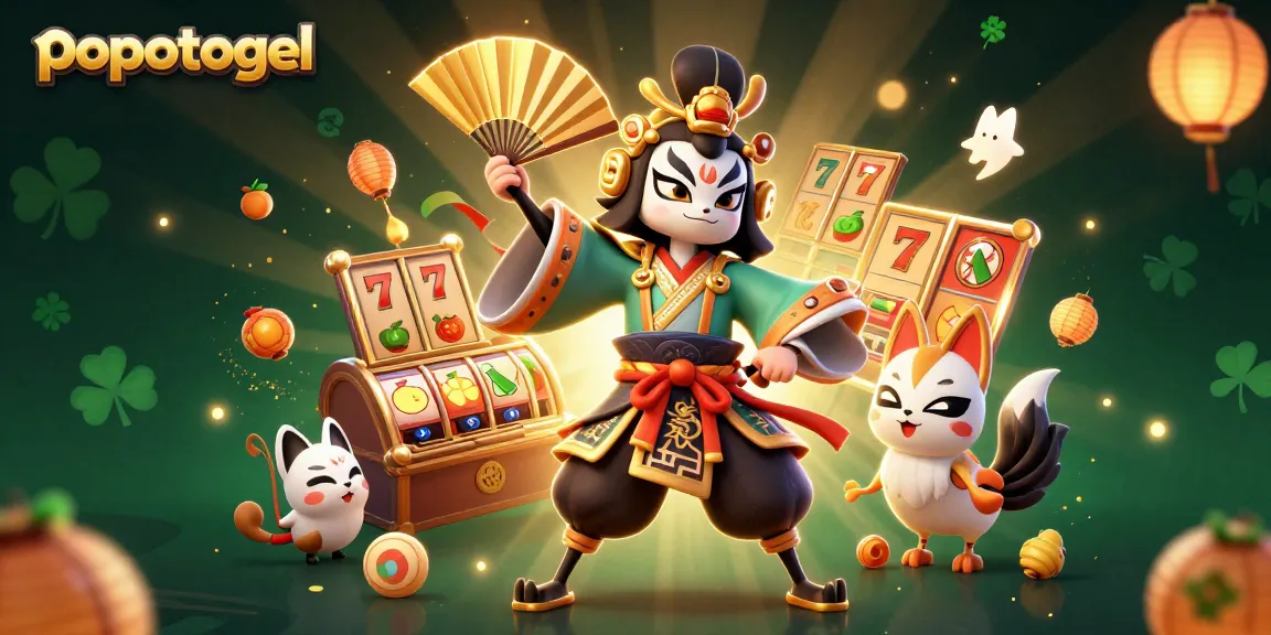 Play popotogel and win jackpots with thrilling slot elements in this vibrant illustration.