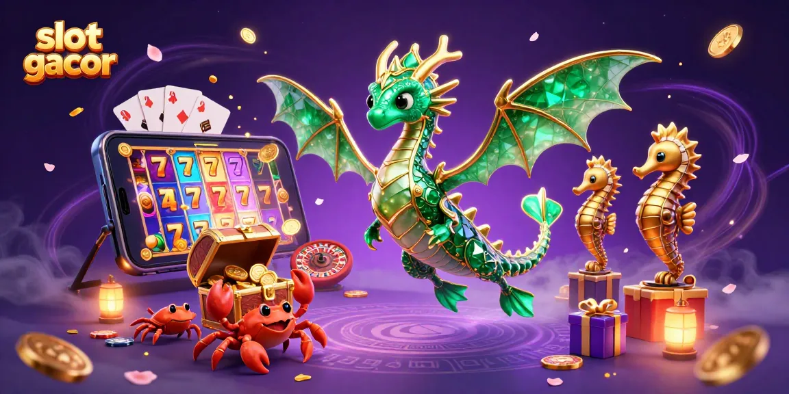 Experience slot gacor excitement with a vibrant, immersive scene of dragon, treasures, and casino elements.