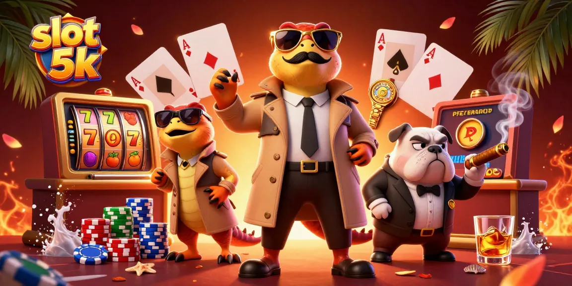 Spin the slot 5k reels in a vibrant casino scene filled with dynamic characters and elements.