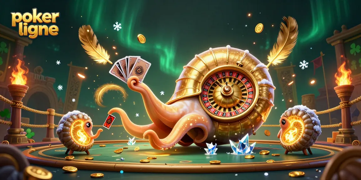 Découvrez l'animation dynamique du poker en ligne avec un nautilus géant aux cartes, et la magie des jeux de casino.