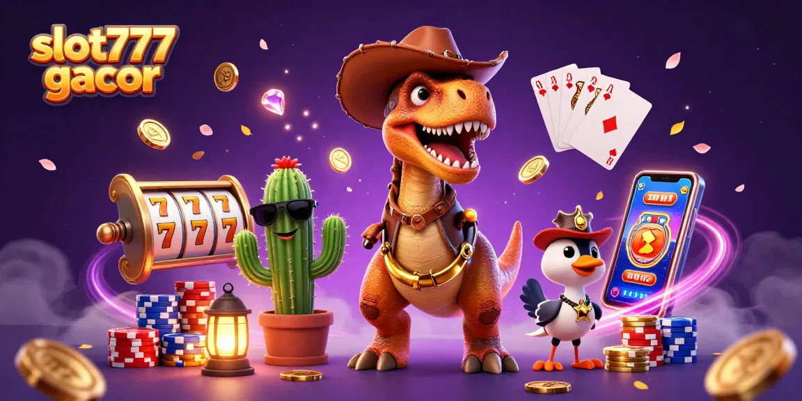 Experience thrilling action with slot777 gacor featuring dynamic characters amidst spinning slots and glittering gems.