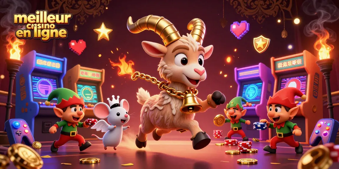Découvrez le meilleur casino en ligne avec un Krampus festif entouré de machines à sous colorées et de joyeux personnages
