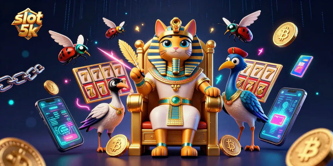 Win big with slot 5k in this vibrant casino illustration featuring Egyptian elements and dynamic gameplay.