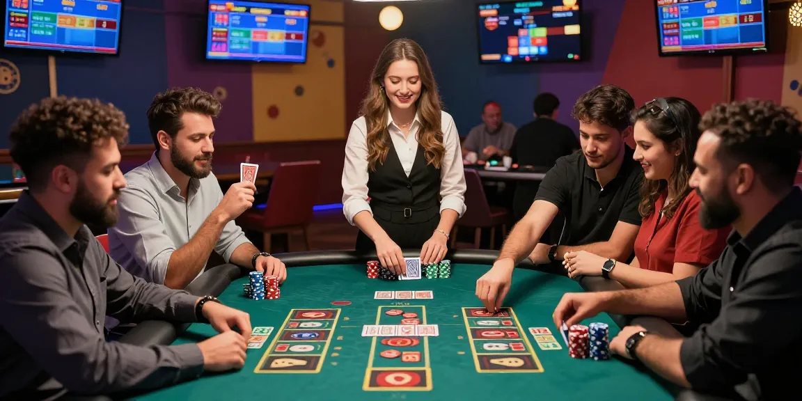 Exciting Andar Bahar casino game scene with players celebrating wins and engaging with the dealer.