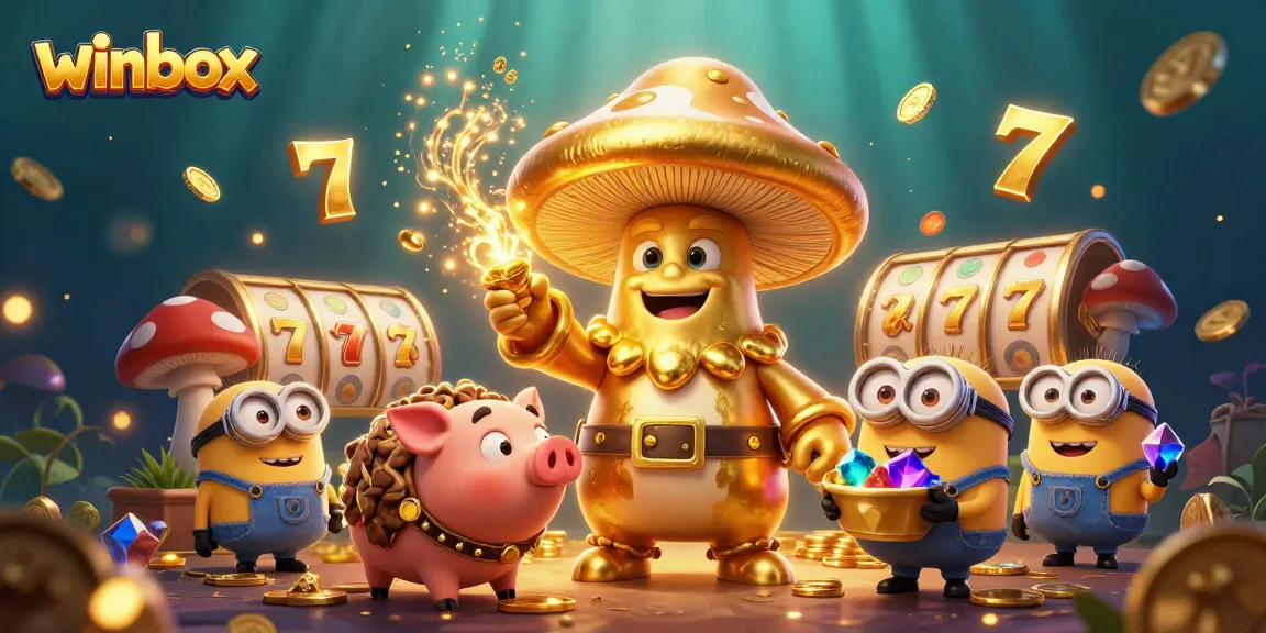 Spin slot reels and win with winbox at this lively golden mushroom wizard casino scene.