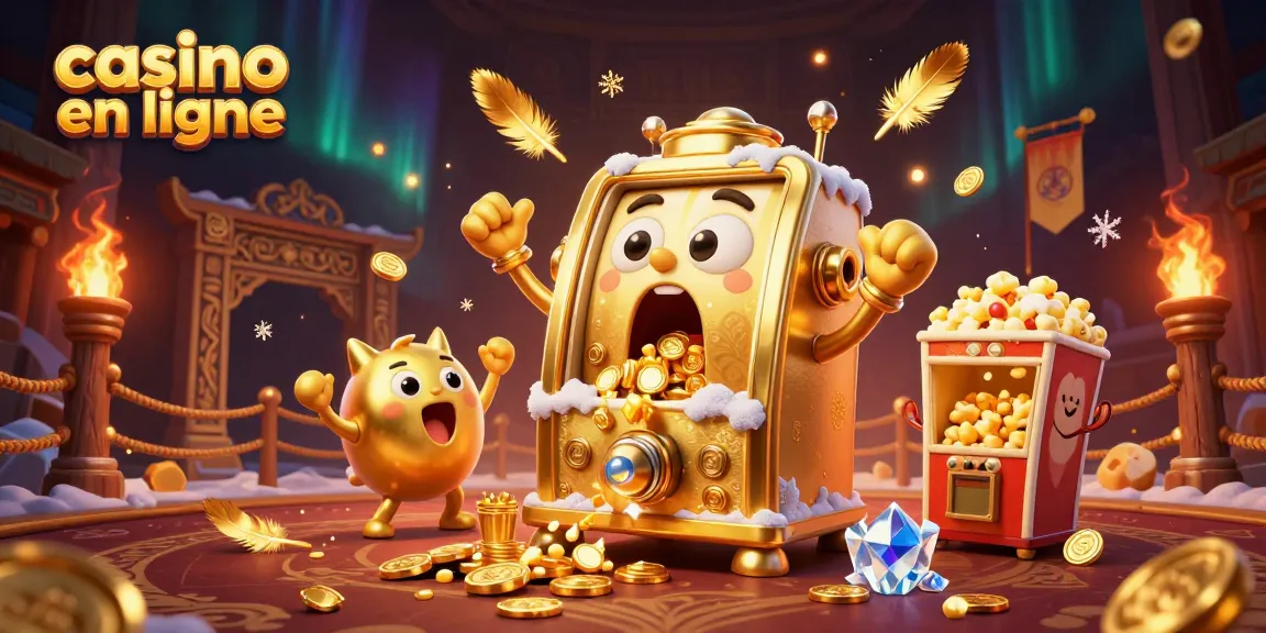 Machine à sous dorée "casino en ligne" touchant le jackpot, entourée de machines plus petites et d'effets spectaculaires.