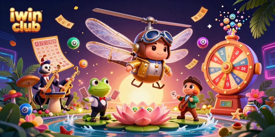 Engage with iwin club as a 3D dragonfly pilot above a vibrant lily pad casino.