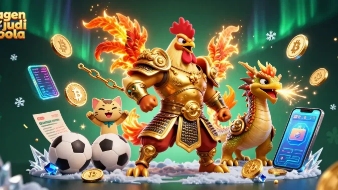 Win big with agen judi bola strategies illustrated in a detailed 3D arena scene.