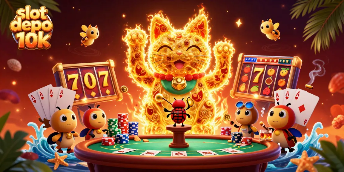 Engage with the slot depo 10k experience featuring a whimsical lucky cat and vibrant casino elements.