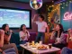 Friends singing together at 강남노래방, vibrant lighting and festive atmosphere.
