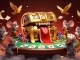 Engage in ATI casino action with a vibrant treasure chest, poker elements, and rich 3D detail.